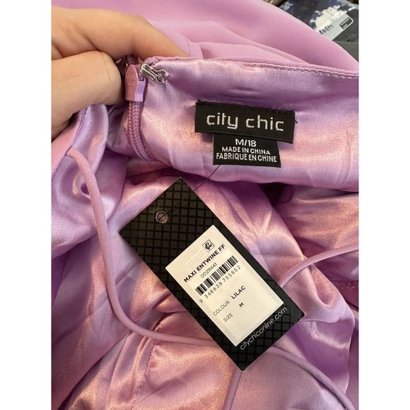 City Chic Maxi Entwine FF Lilac NEW Dress Womens Plus Size Medium 18 Spring - Picture 8 of 8